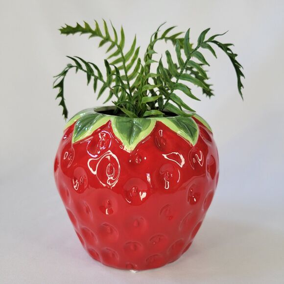 Realistic Ceramic Red Strawberry Shaped Planter Pot Vase Garden Home Decor 5"x6" - Picture 11 of 11